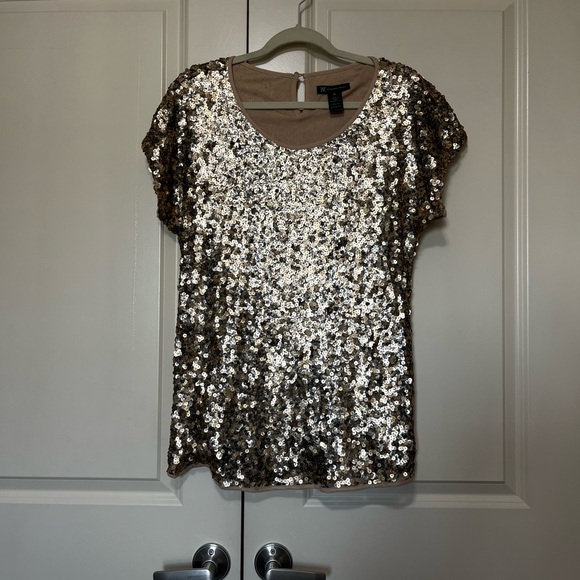 INC International Concepts Tops - INC International Concepts Gold Sequin Short Sleeve Top